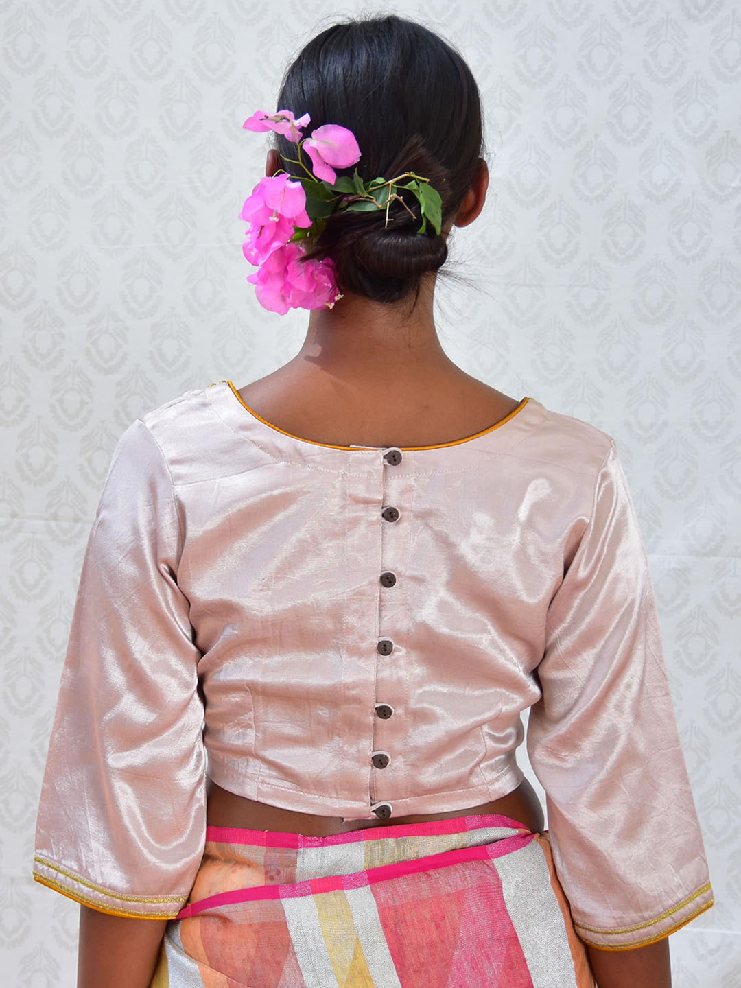 

Chidiyaa V-Neck Silk Saree Blouse, Pink
