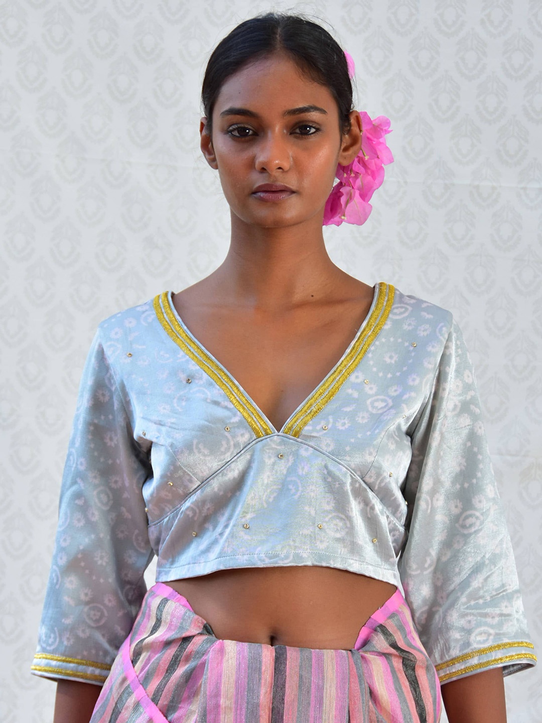 

Chidiyaa V-Neck Silk Saree Blouse, Blue