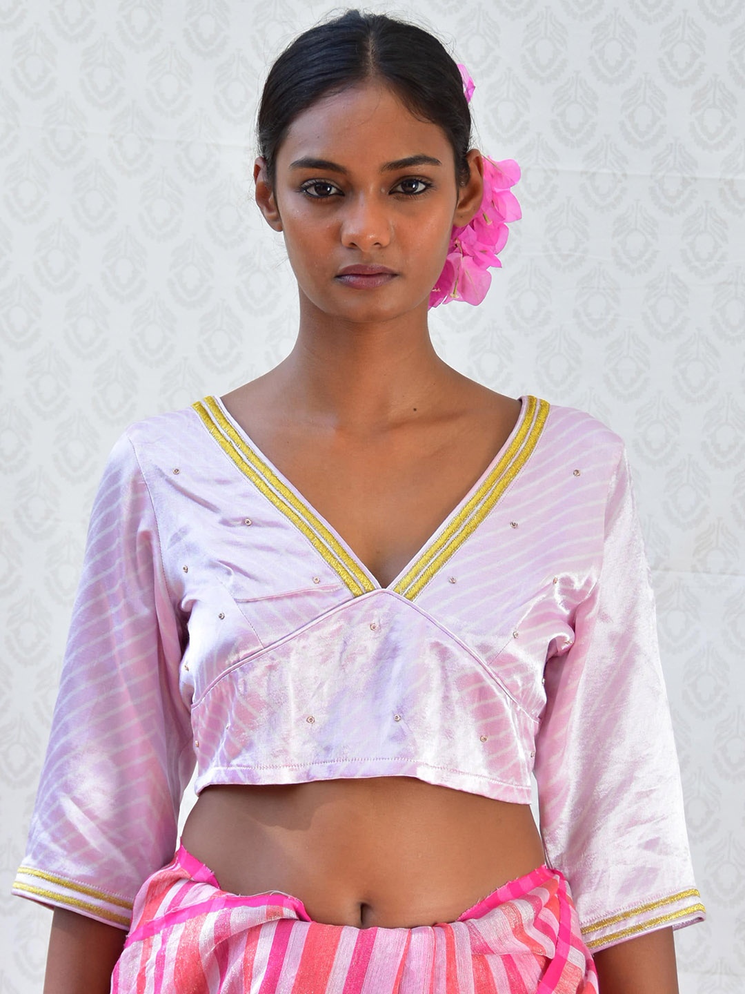 

Chidiyaa V-Neck Silk Saree Blouse, Pink