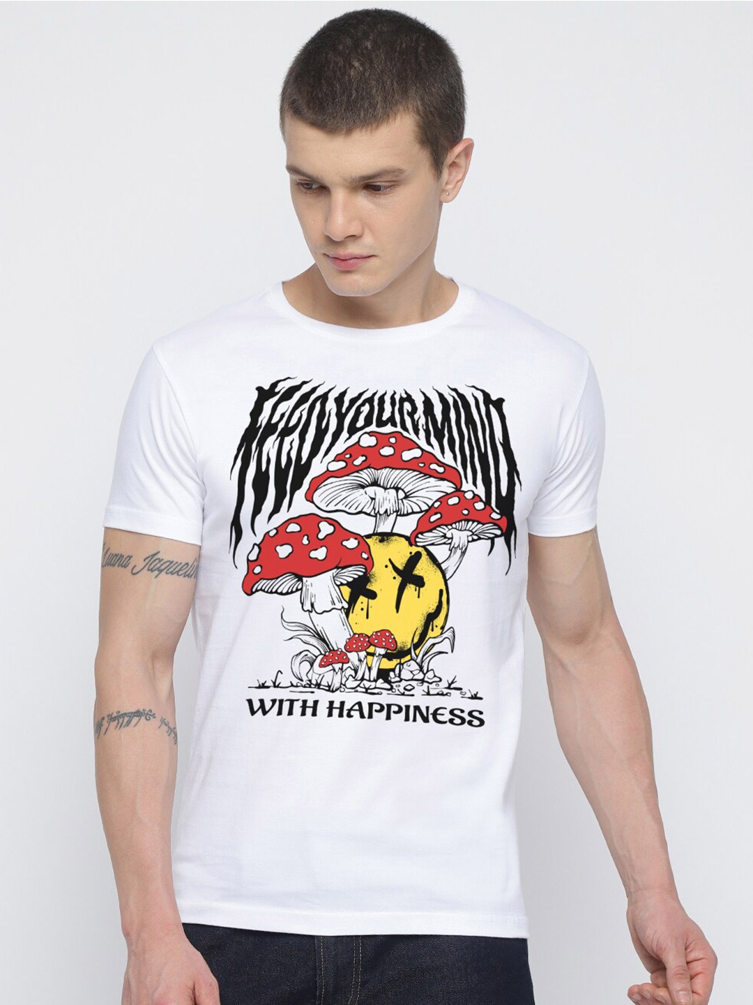 

THREADCURRY Graphic Printed Cotton T-shirt, White