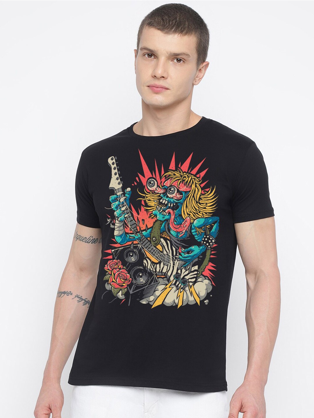

THREADCURRY Graphic Printed Cotton T-shirt, Black