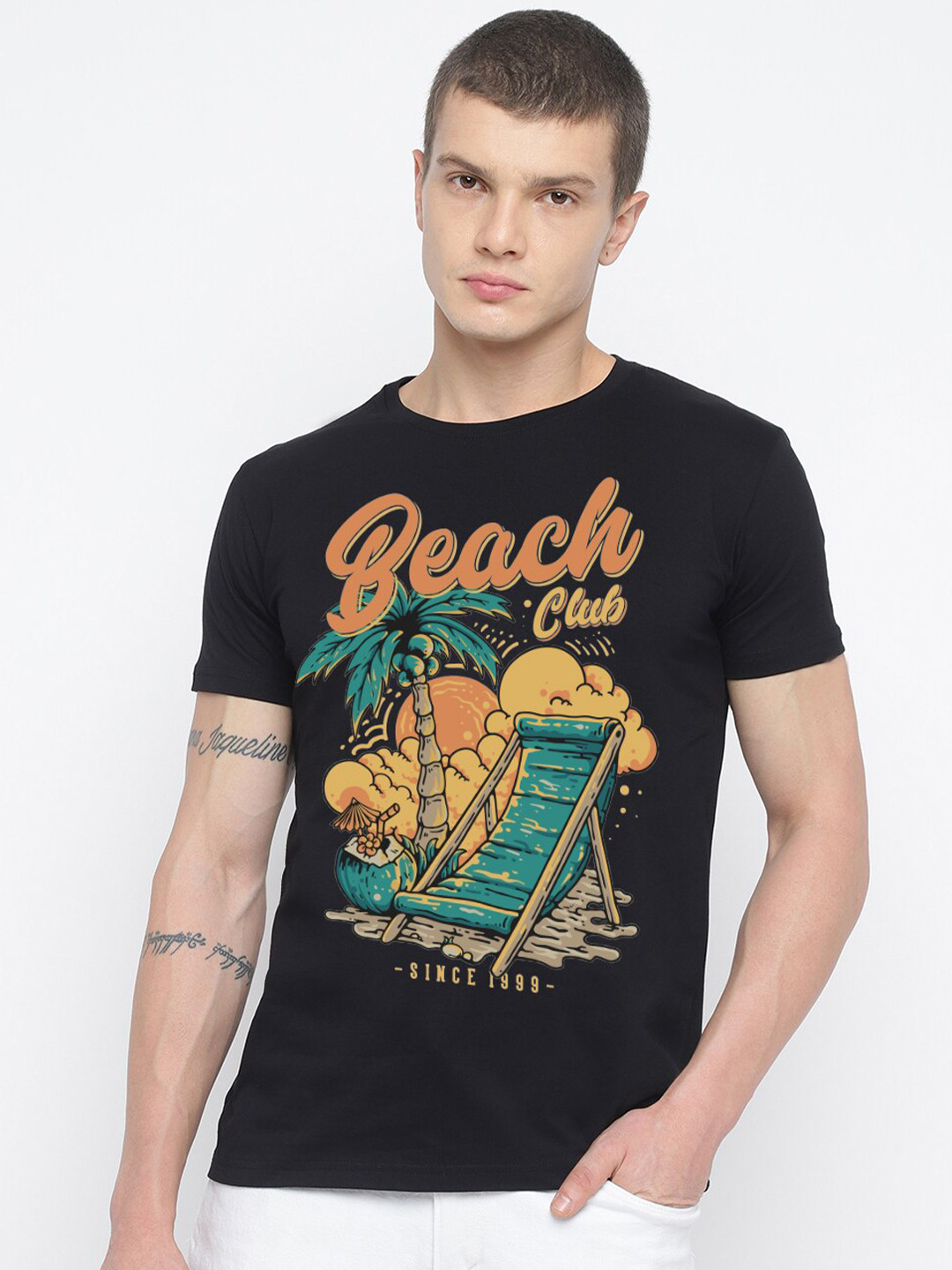 

THREADCURRY Graphic Printed Cotton T-shirt, Black