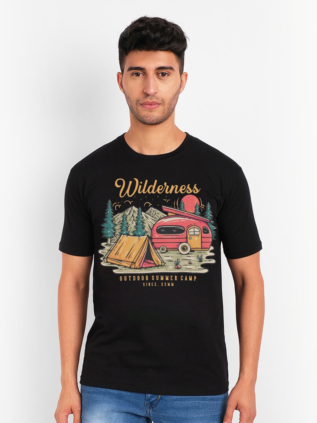 

THREADCURRY Graphic Printed Cotton T-shirt, Black