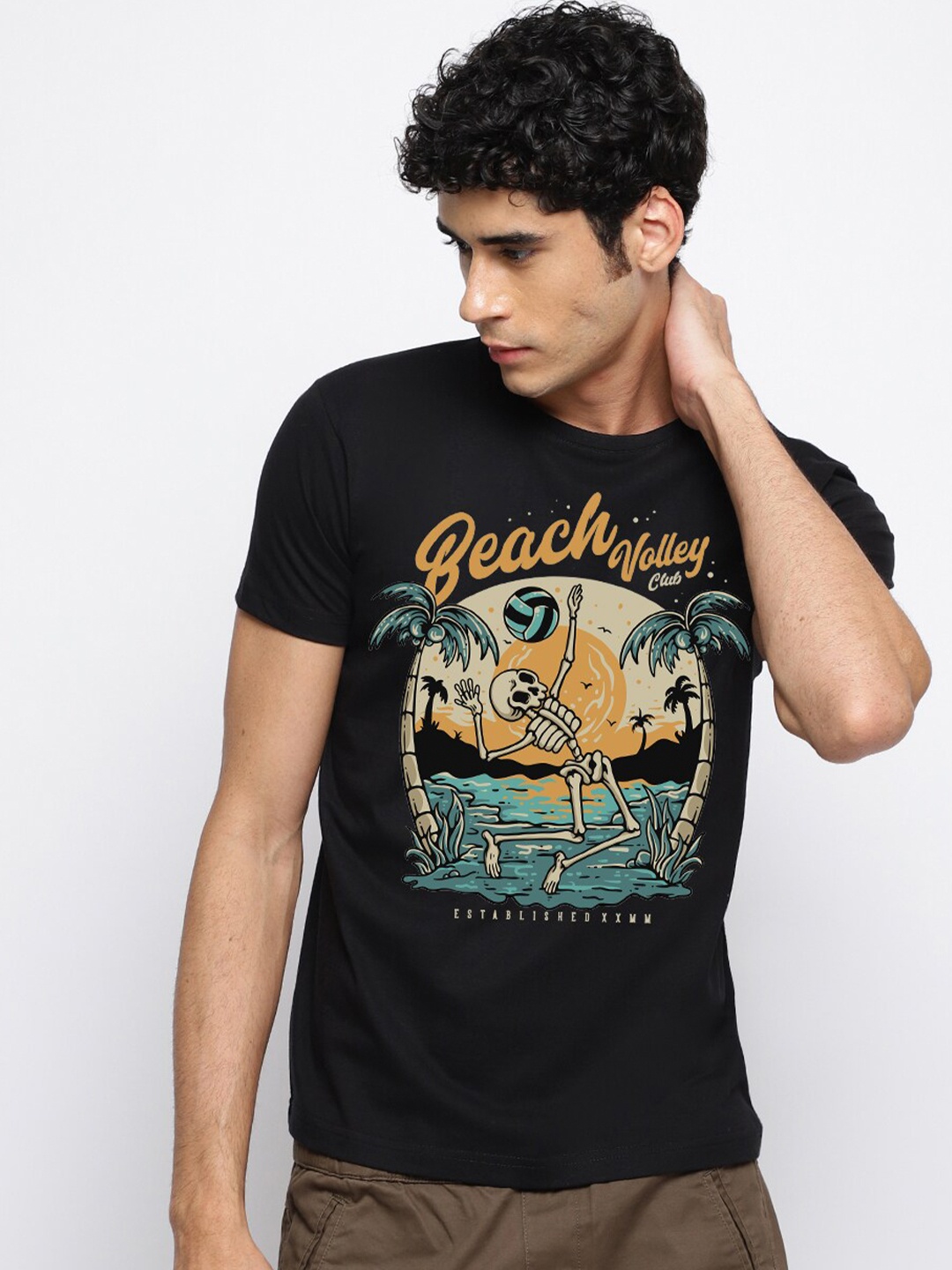 

THREADCURRY Graphic Printed Cotton T-shirt, Black