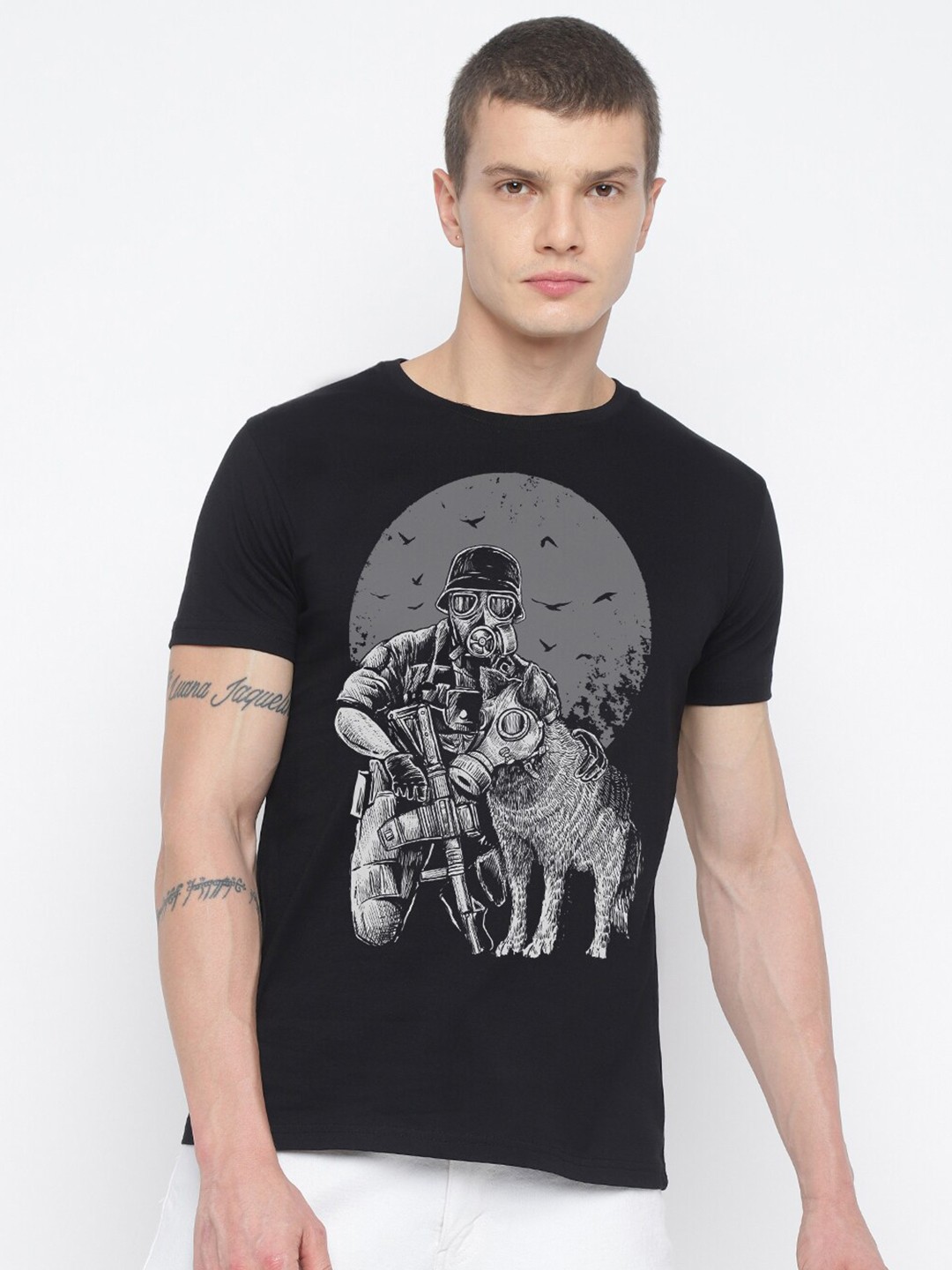 

THREADCURRY Graphic Printed Cotton T-shirt, Black
