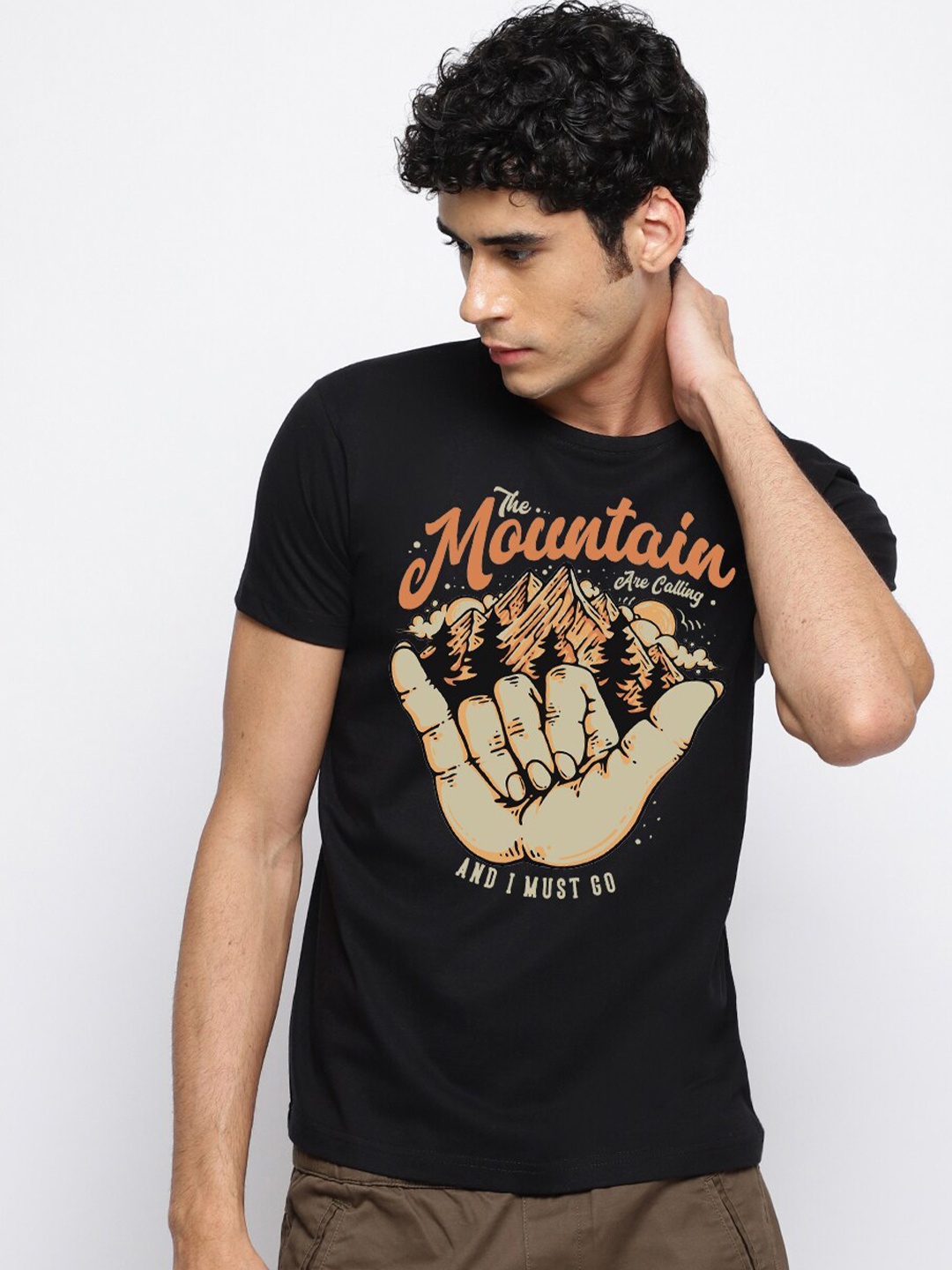 THREADCURRY Graphic Printed Cotton T-shirt, Black