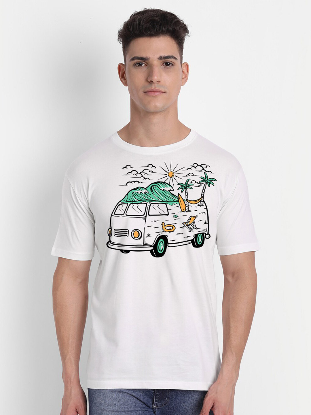 

THREADCURRY Graphic Printed Cotton T-shirt, White