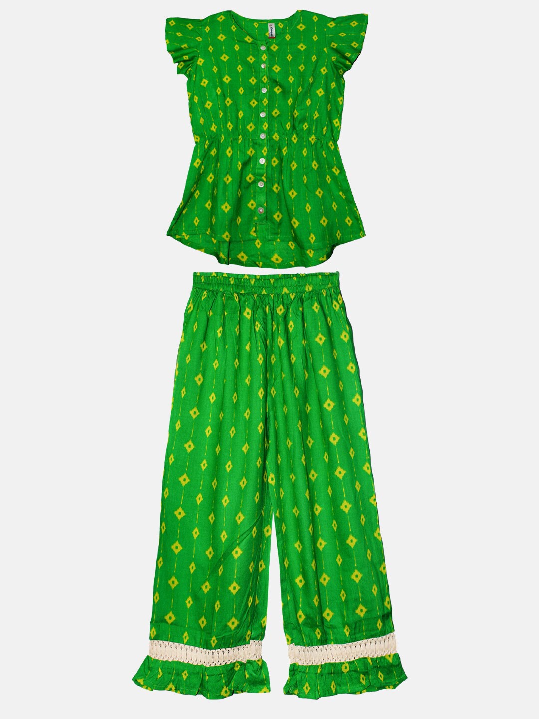 

KiddoPanti Girls Printed Top With Palazzos, Green