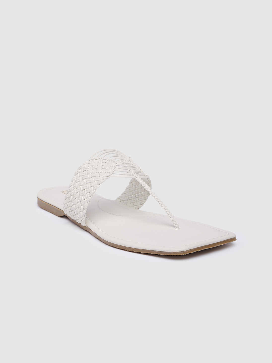 

Inc 5 Women Woven Design T-Strap Flats, White