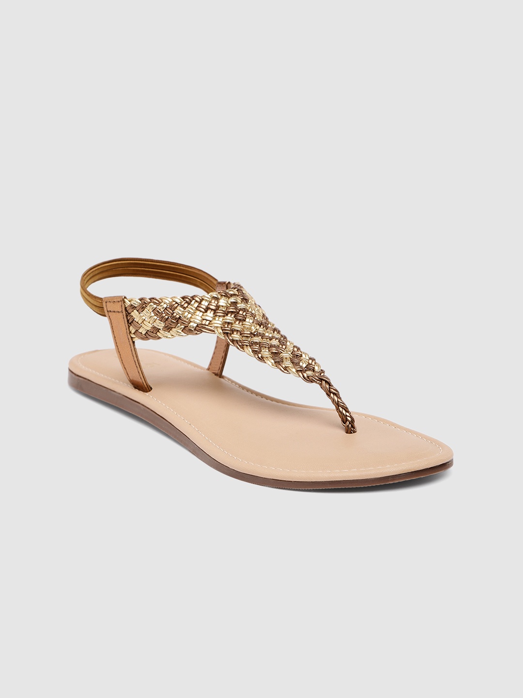 

Inc 5 Women Woven Design T-Strap Flats, Gold