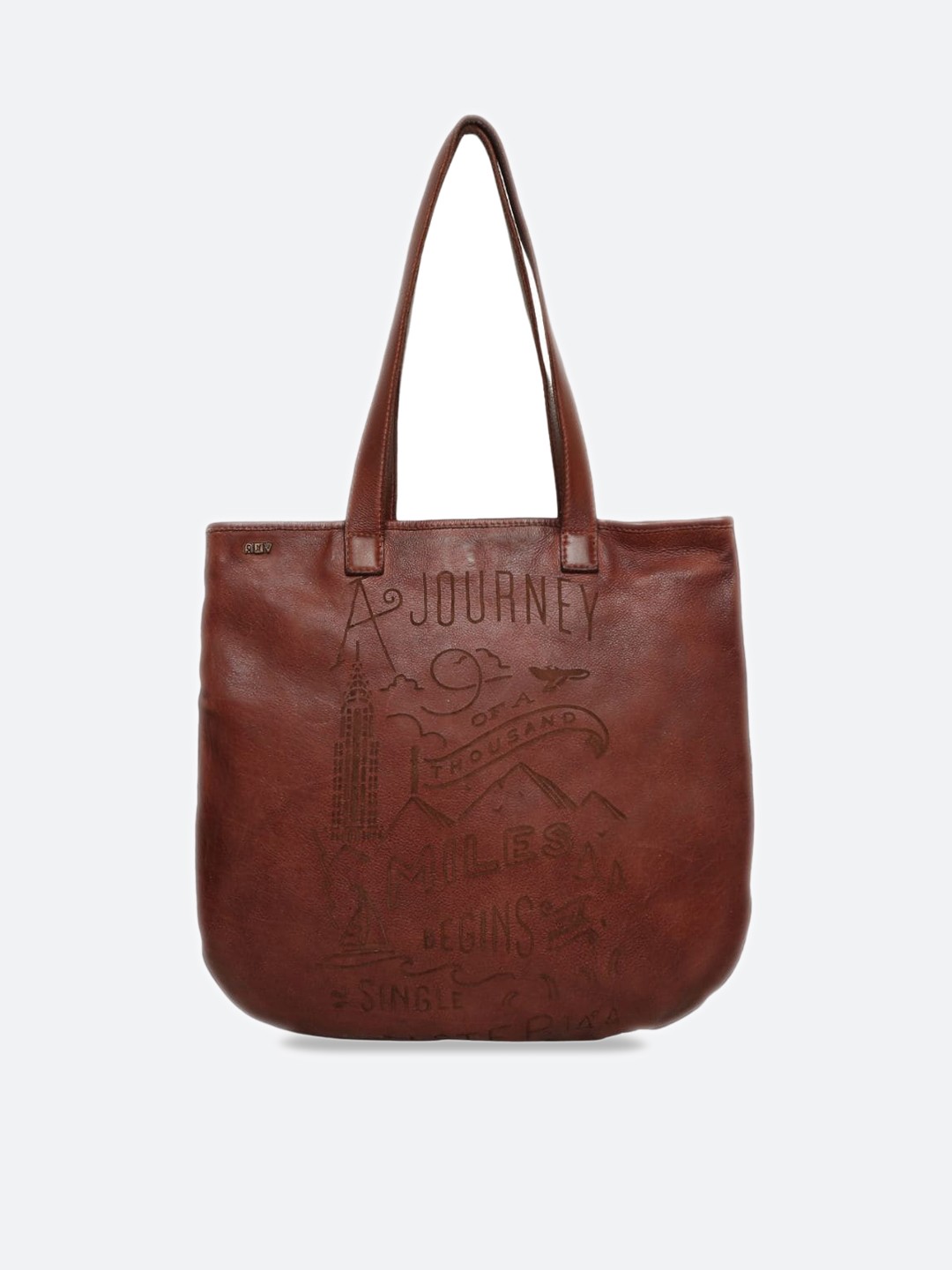 

ART N VINTAGE Typography Printed Leather Structured Shoulder Bag, Brown