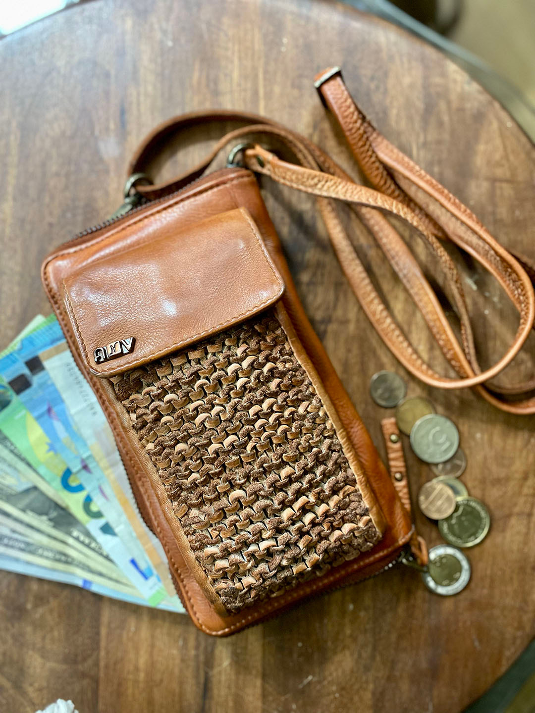 

ART N VINTAGE Leather Mobile Pouch, Tan