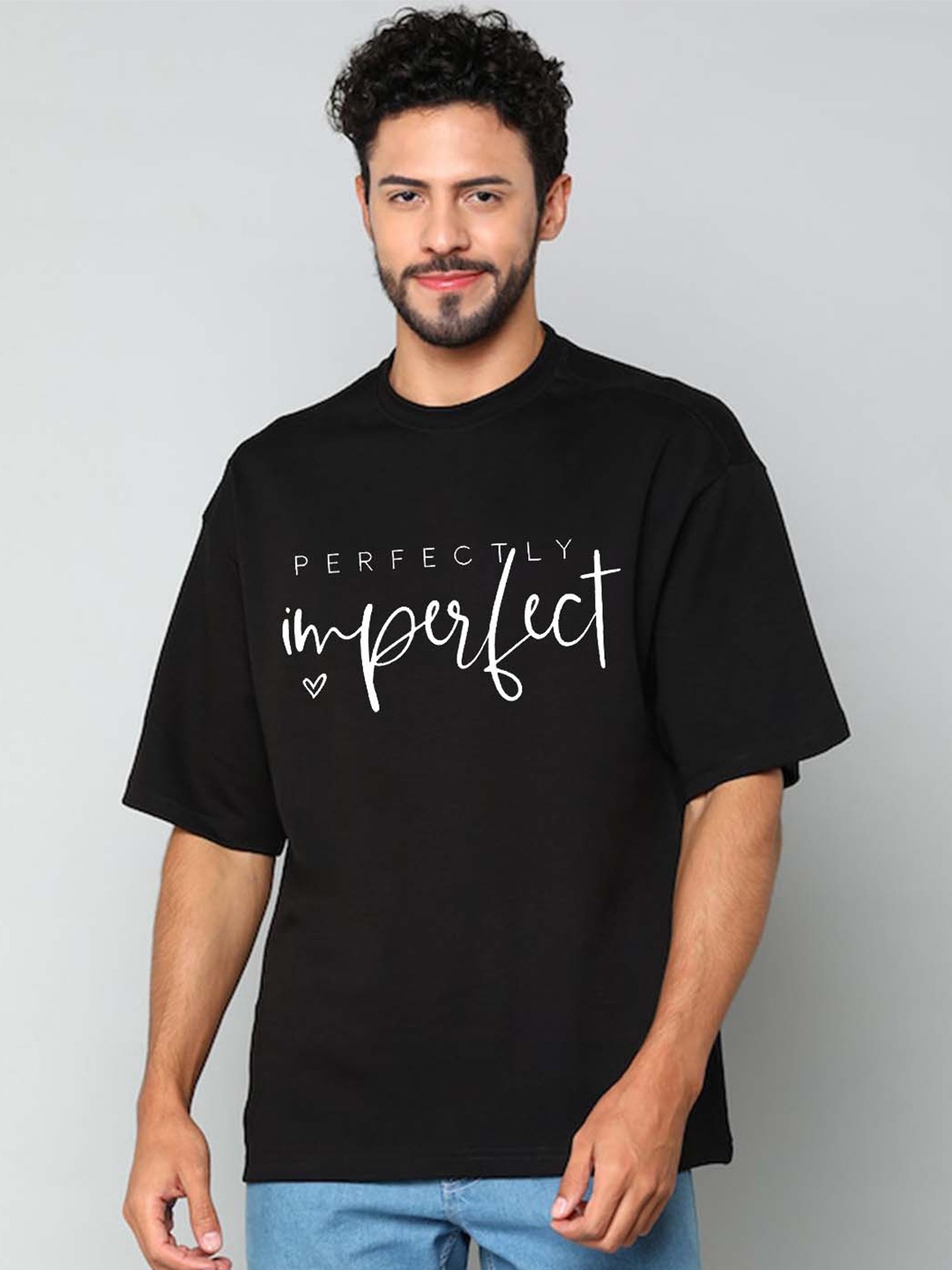 

VIXENLY Typography Printed Oversized Fit Pure Cotton Casual T-shirt, Black