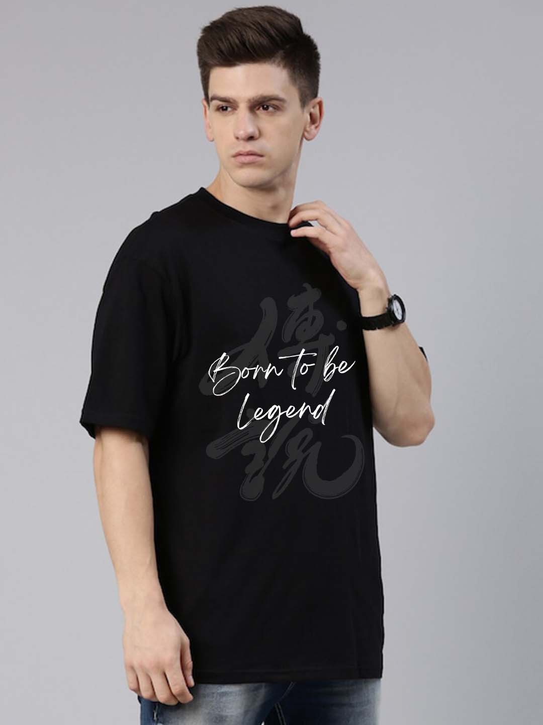 

VIXENLY Typography Printed Oversized Fit Pure Cotton Casual T-shirt, Black
