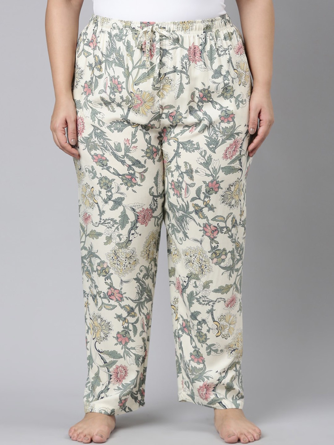 

Go Colors Women Plus Size Floral-Printed Relaxed-Fit Lightweight Lounge Pants, White