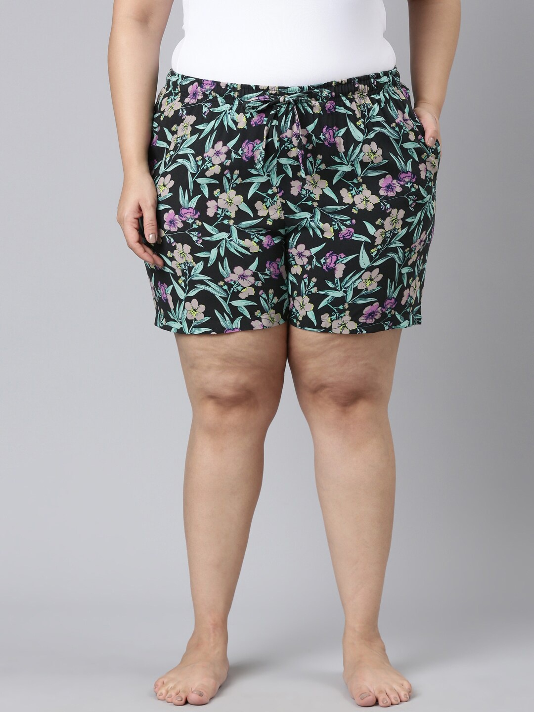 

Go Colors Women Printed Lounge Shorts, Black