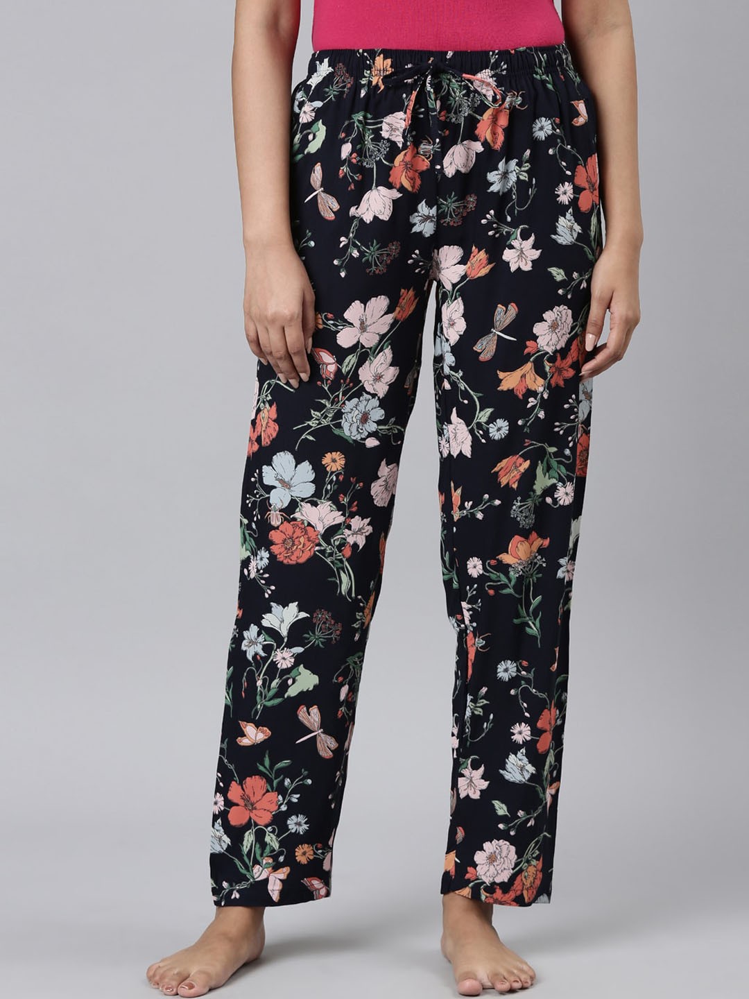 

Go Colors Women Floral-Printed Relaxed-Fit Lightweight Lounge Pants, Navy blue