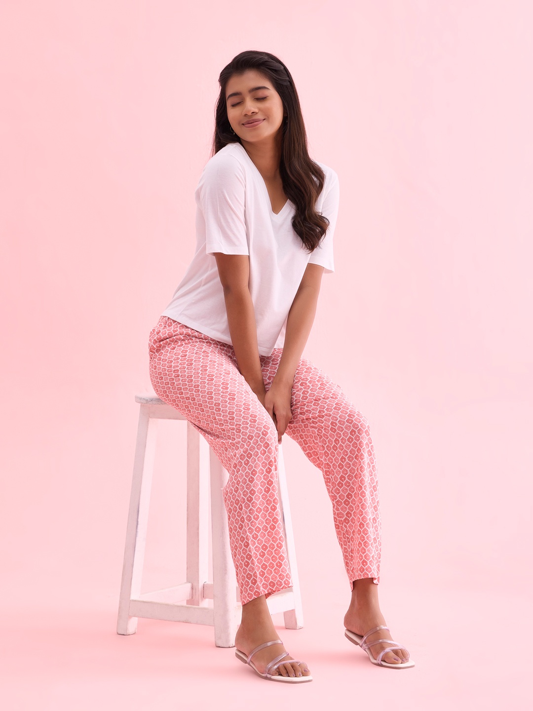 Go Colors Women Printed Relaxed-Fit Lightweight Lounge Pants, Pink
