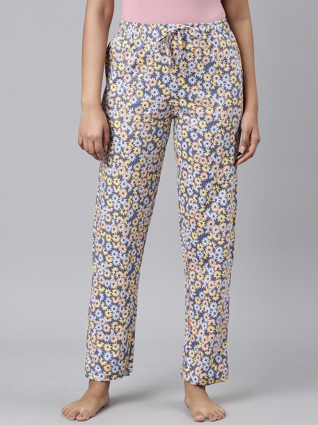 

Go Colors Women Floral-Printed Relaxed-Fit Lightweight Cotton Lounge Pants, Blue