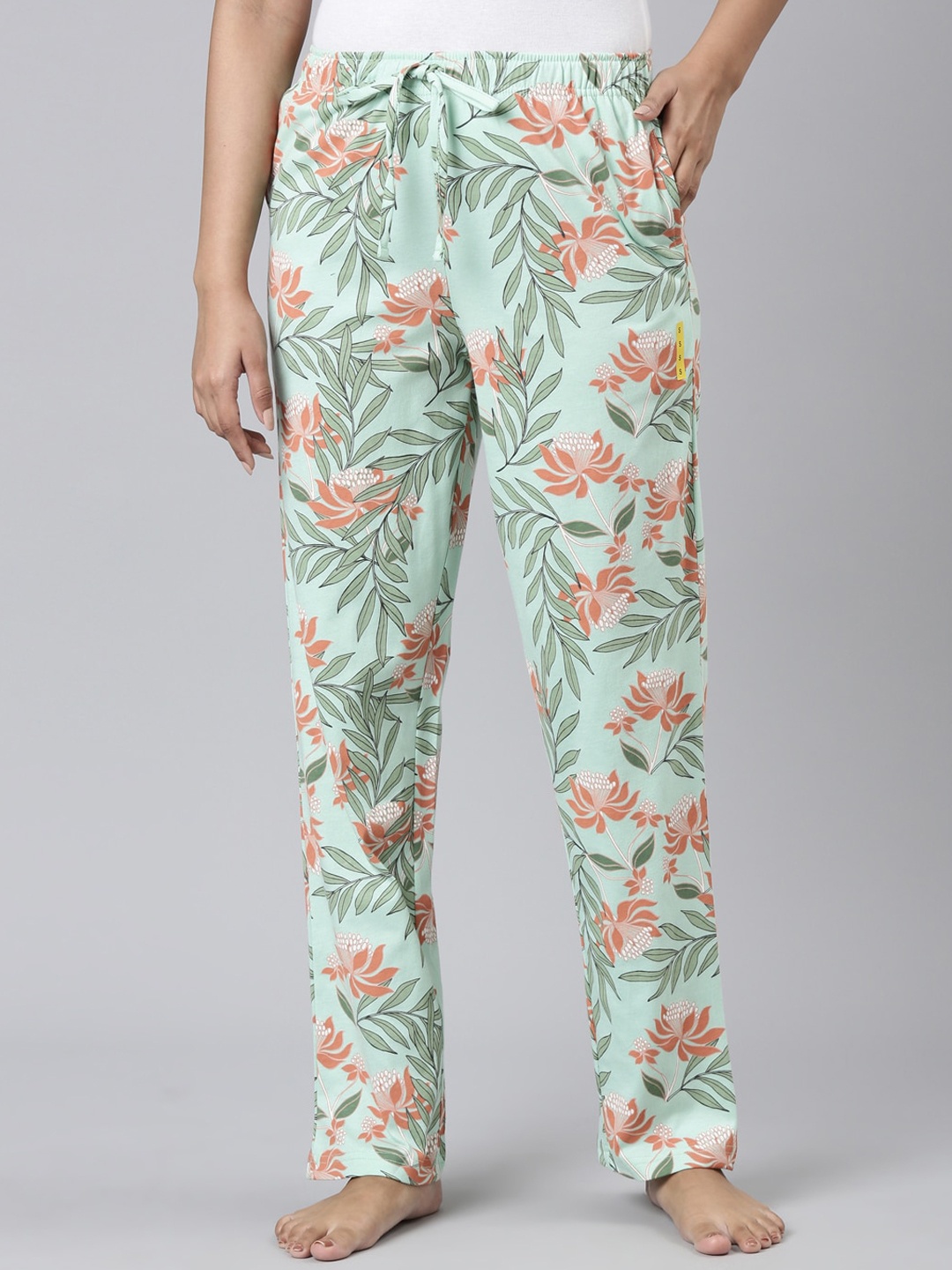 

Go Colors Women Floral-Printed Relaxed-Fit Lightweight Cotton Lounge Pants, Green