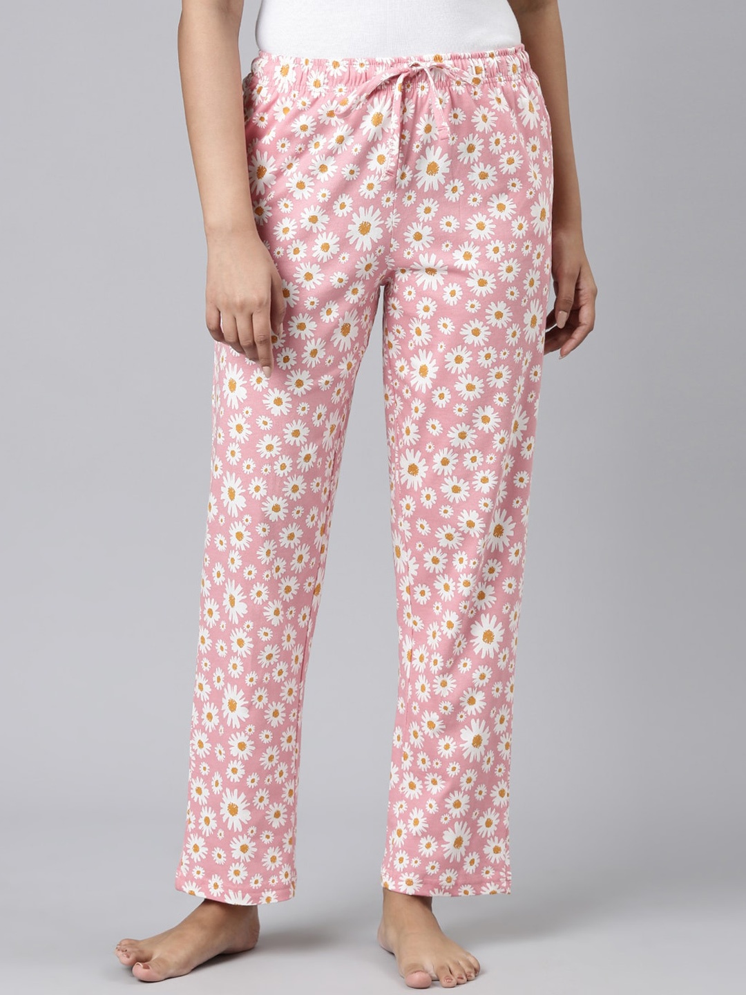 

Go Colors Women Floral-Printed Relaxed-Fit Lightweight Cotton Lounge Pants, Pink