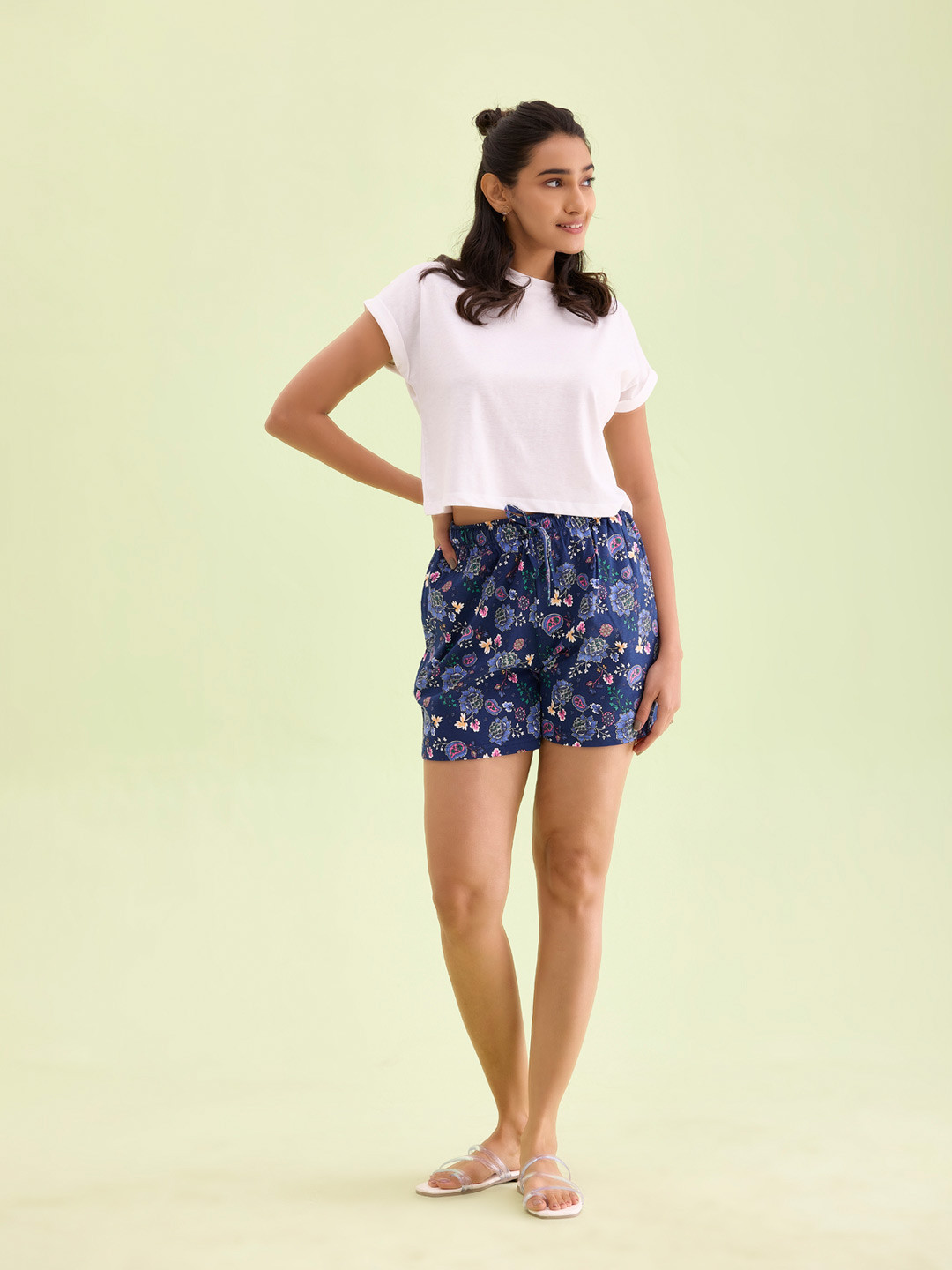 

Go Colors Women Printed Lounge Shorts, Blue