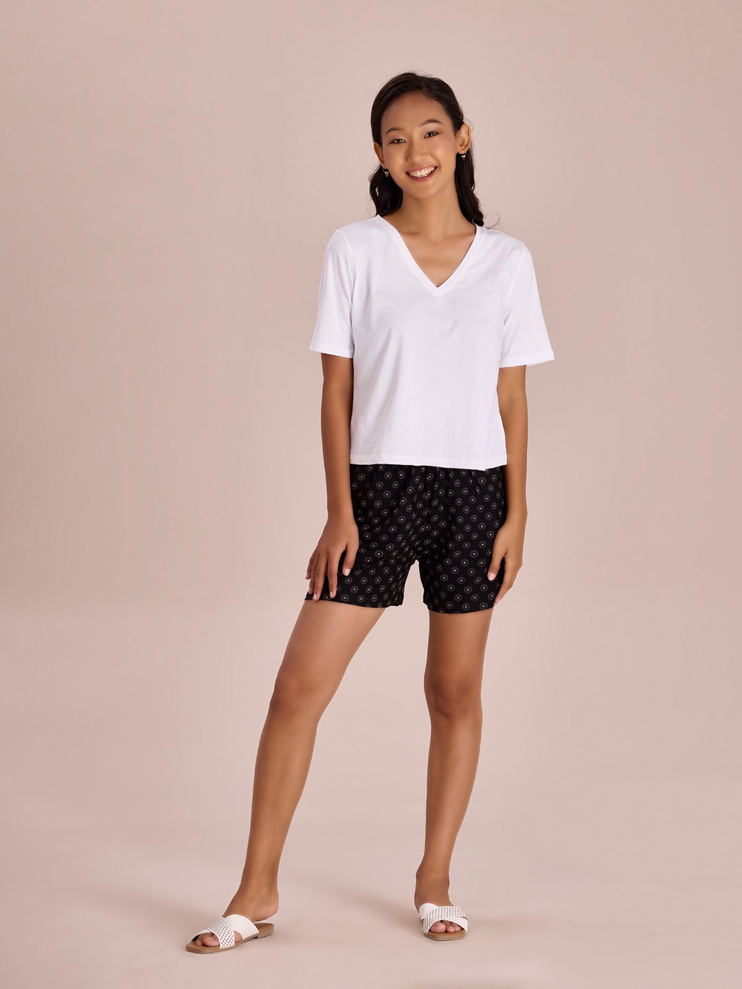 

Go Colors Women Printed Lounge Shorts, Black