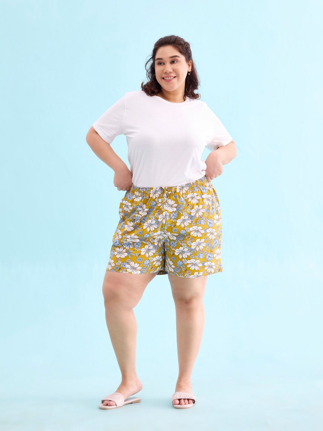 

Go Colors Women Printed Lounge Shorts, Yellow