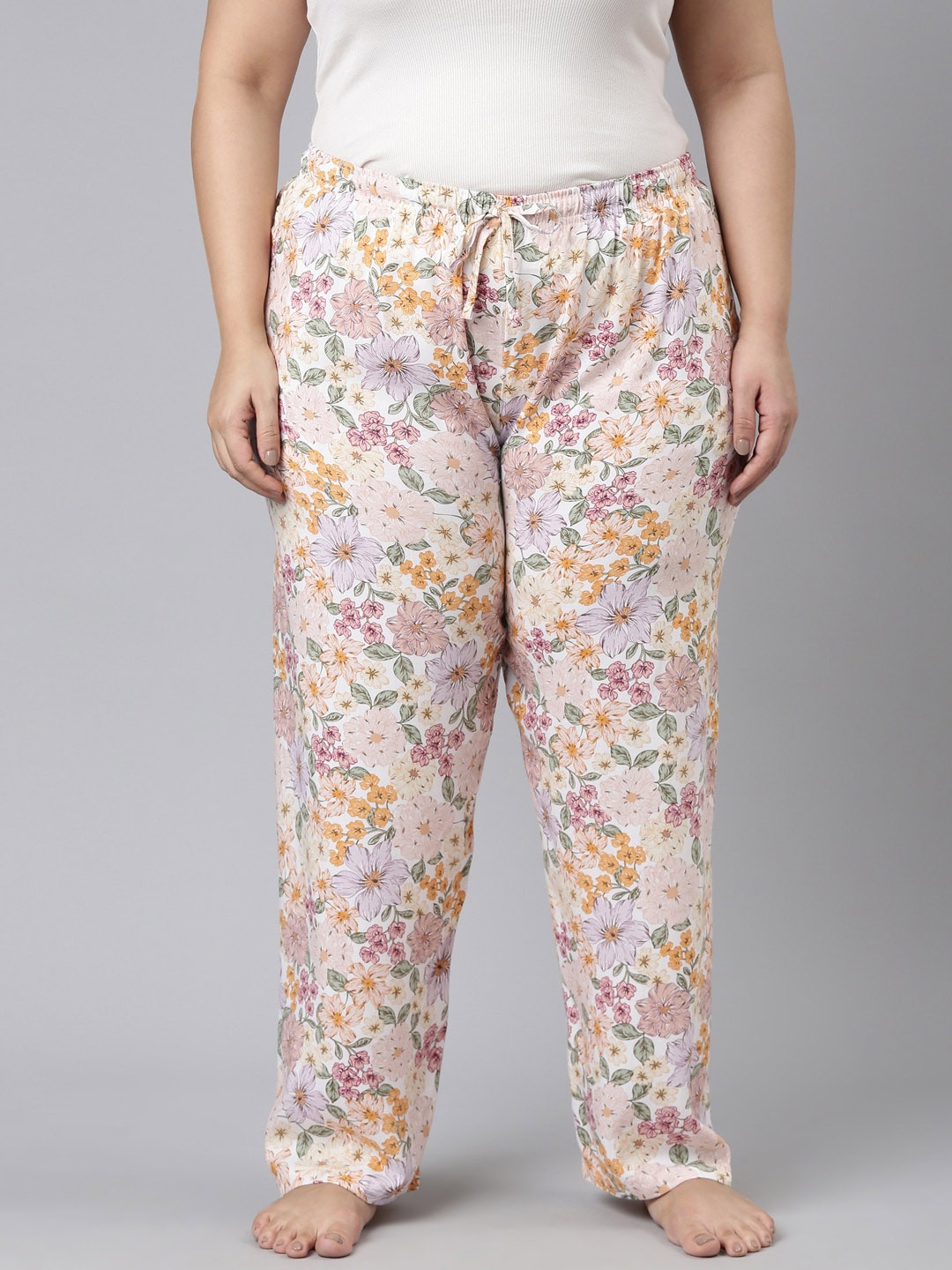 

Go Colors Women Plus Size Floral-Printed Relaxed-Fit Lightweight Lounge Pants, White