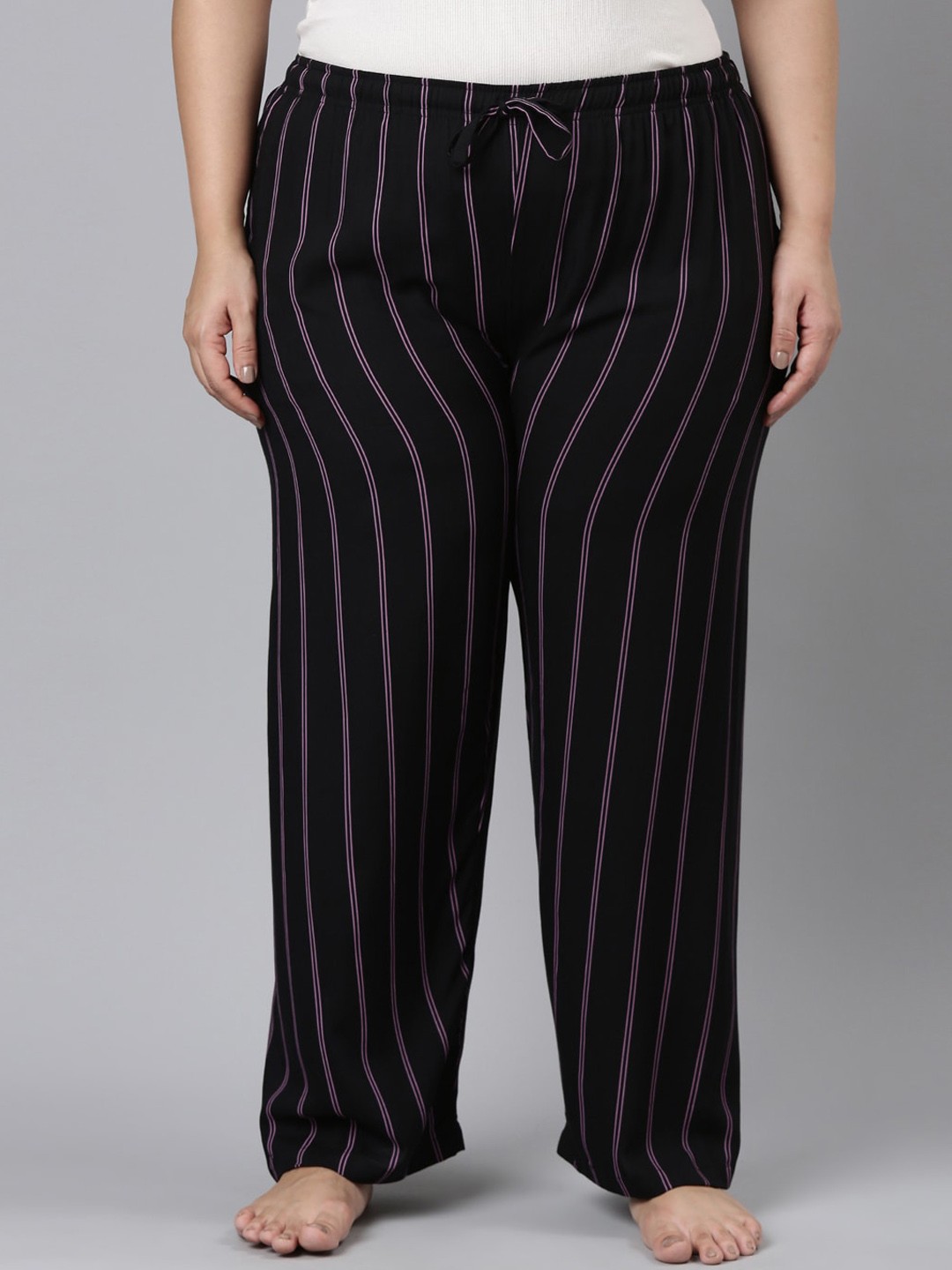 

Go Colors Women Plus Size Striped Relaxed-Fit Lightweight Lounge Pants, Black