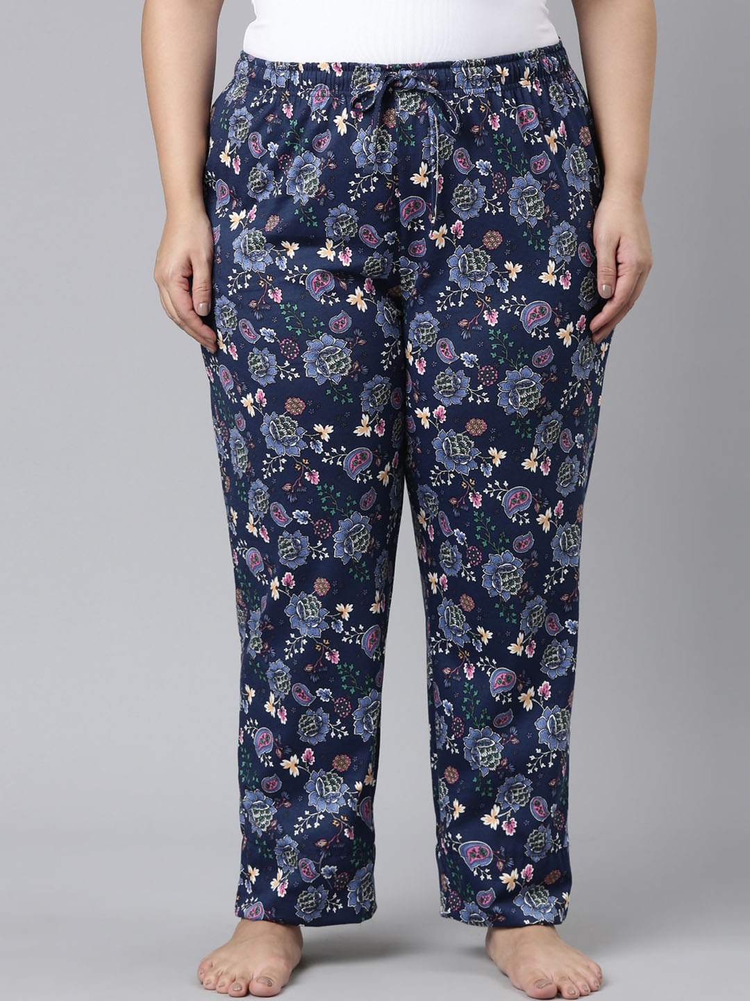 

Go Colors Women Plus Size Floral-Printed Relaxed-Fit Lightweight Cotton Lounge Pants, Blue