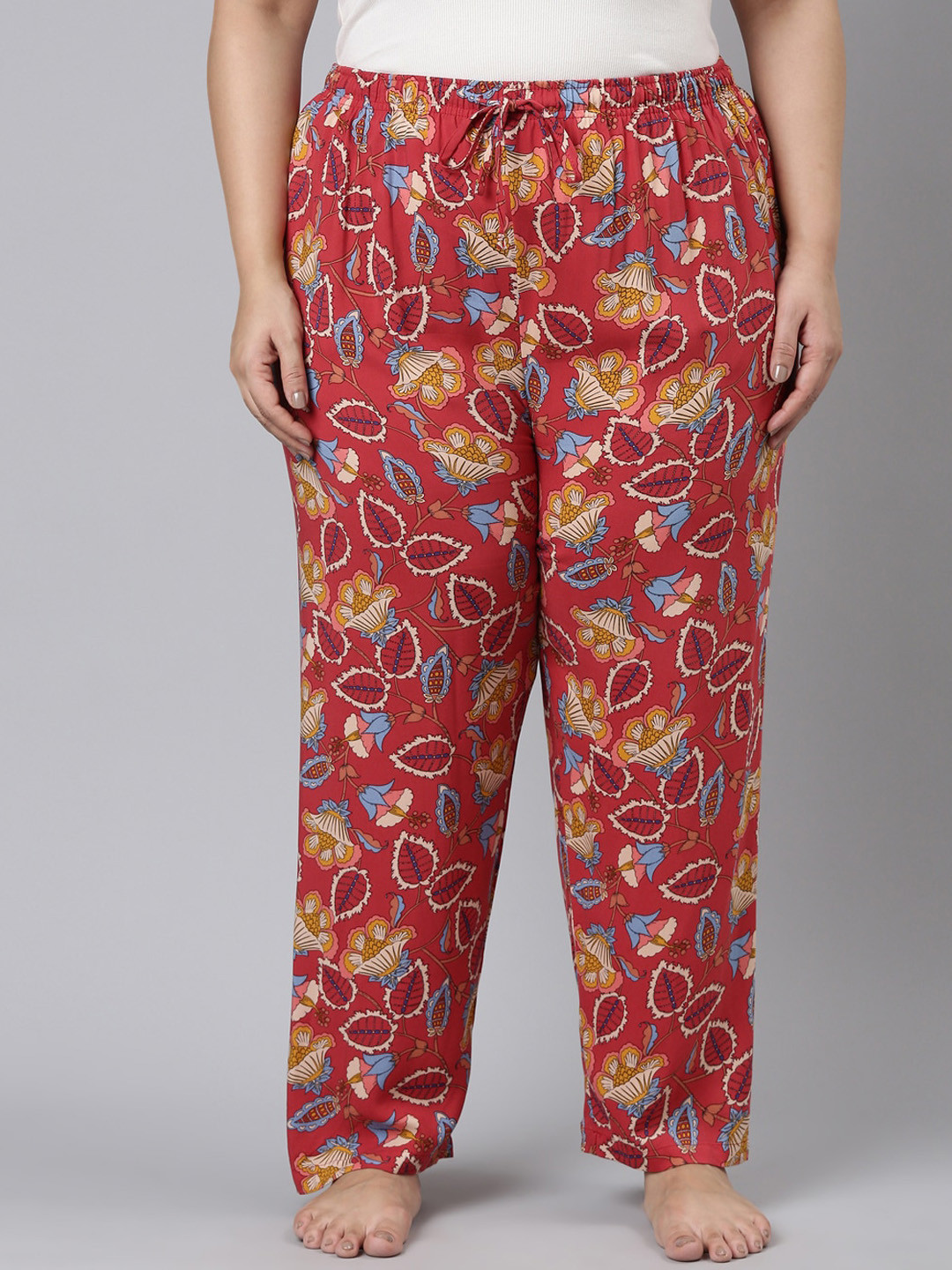 

Go Colors Women Plus Size Floral-Printed Relaxed-Fit Lightweight Lounge Pants, Red