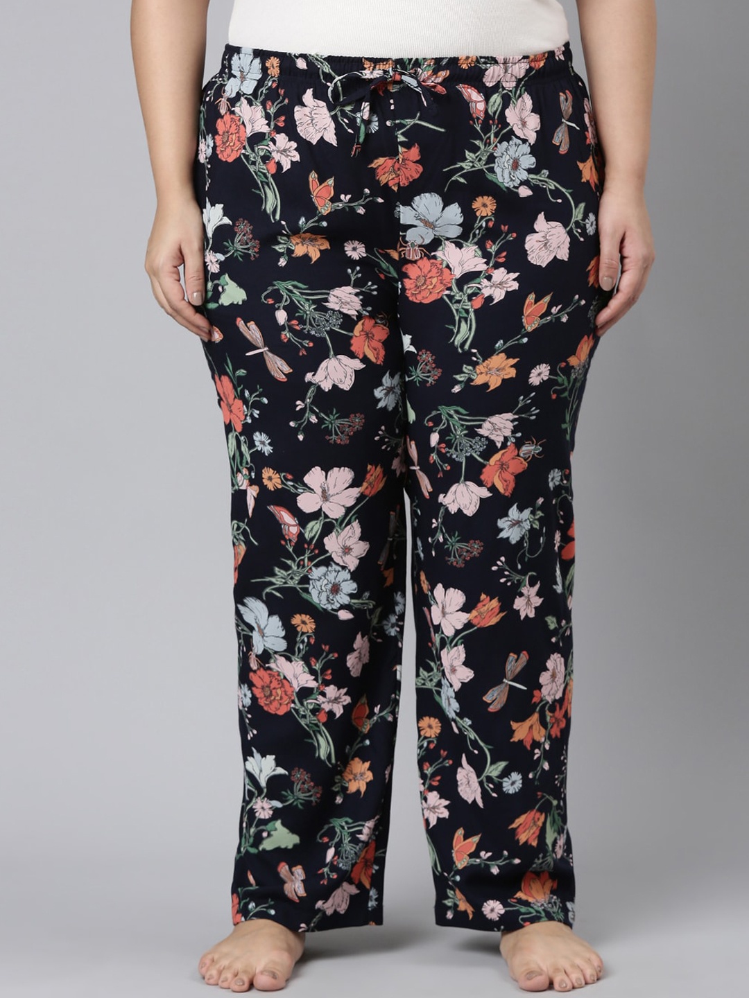 

Go Colors Women Plus Size Floral-Printed Relaxed-Fit Lightweight Lounge Pants, Navy blue