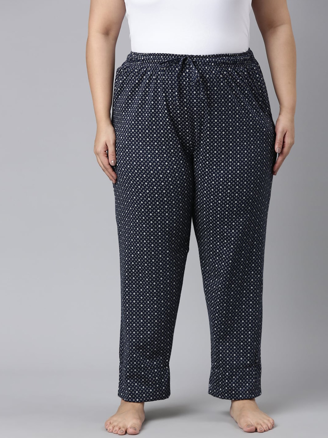 

Go Colors Women Plus Size Printed Relaxed-Fit Lightweight Cotton Lounge Pants, Navy blue