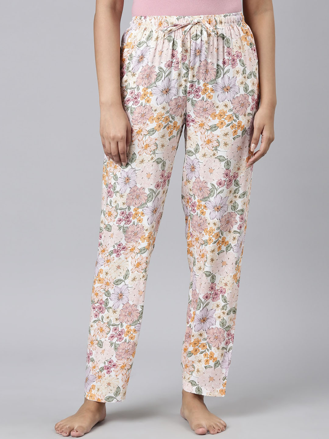 

Go Colors Women Floral Printed Relaxed-Fit Lightweight Lounge Pants, White