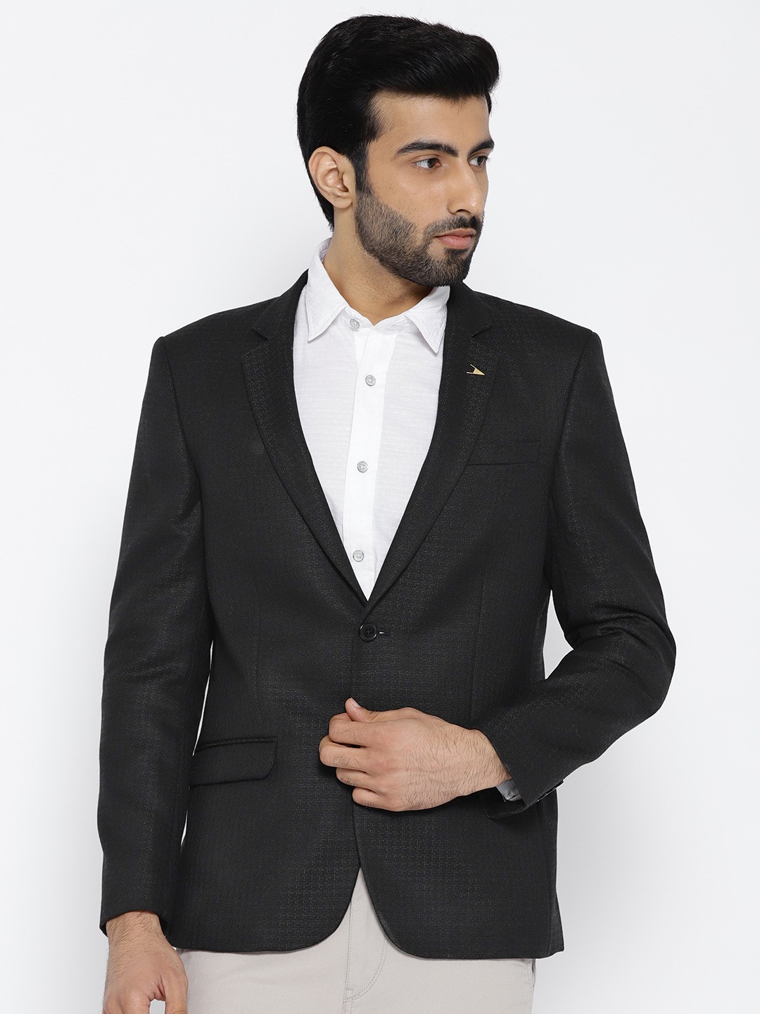 

Arrow Black & Grey Body Regular Tailored Fit Self-Design Single-Breasted Casual Blazer
