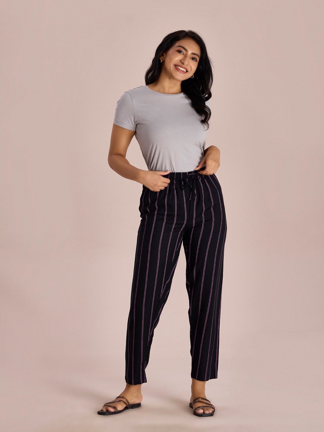 

Go Colors Women Striped Relaxed-Fit Lightweight Lounge Pants, Black