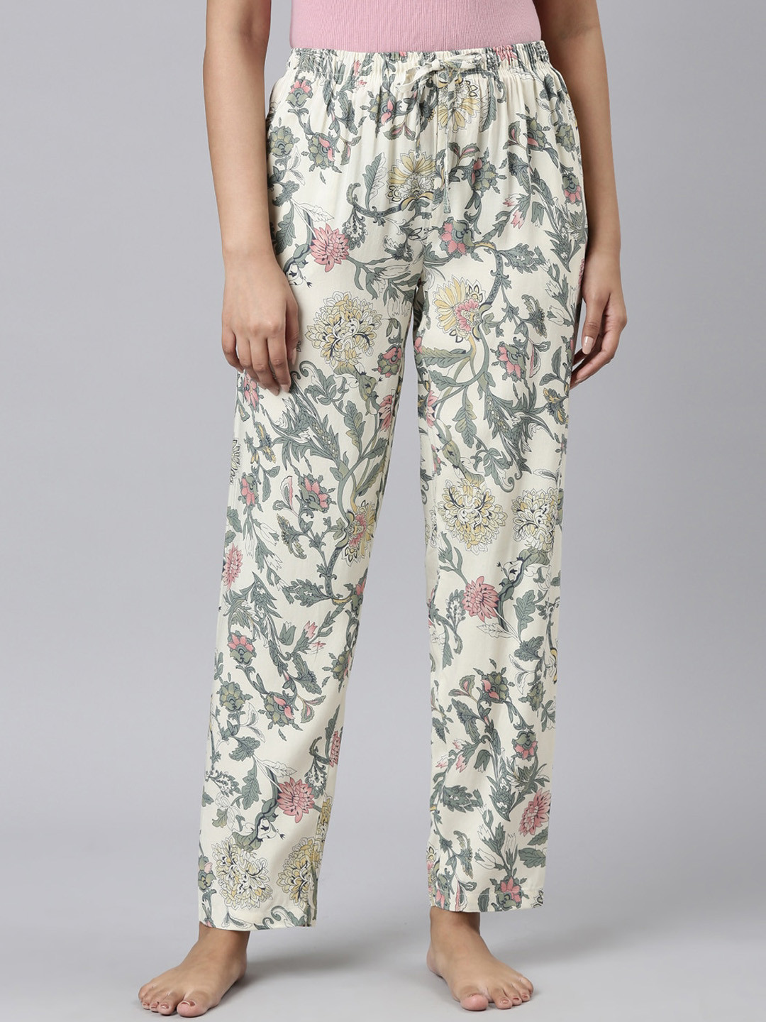 

Go Colors Women Floral-Printed Relaxed-Fit Lightweight Lounge Pants, White
