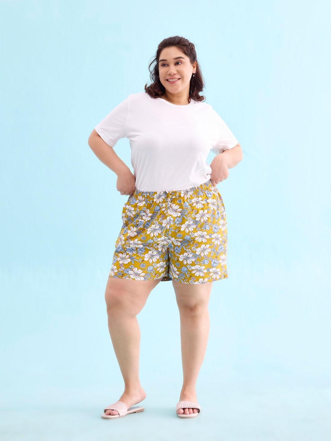 

Go Colors Women Printed Lounge Shorts, Yellow