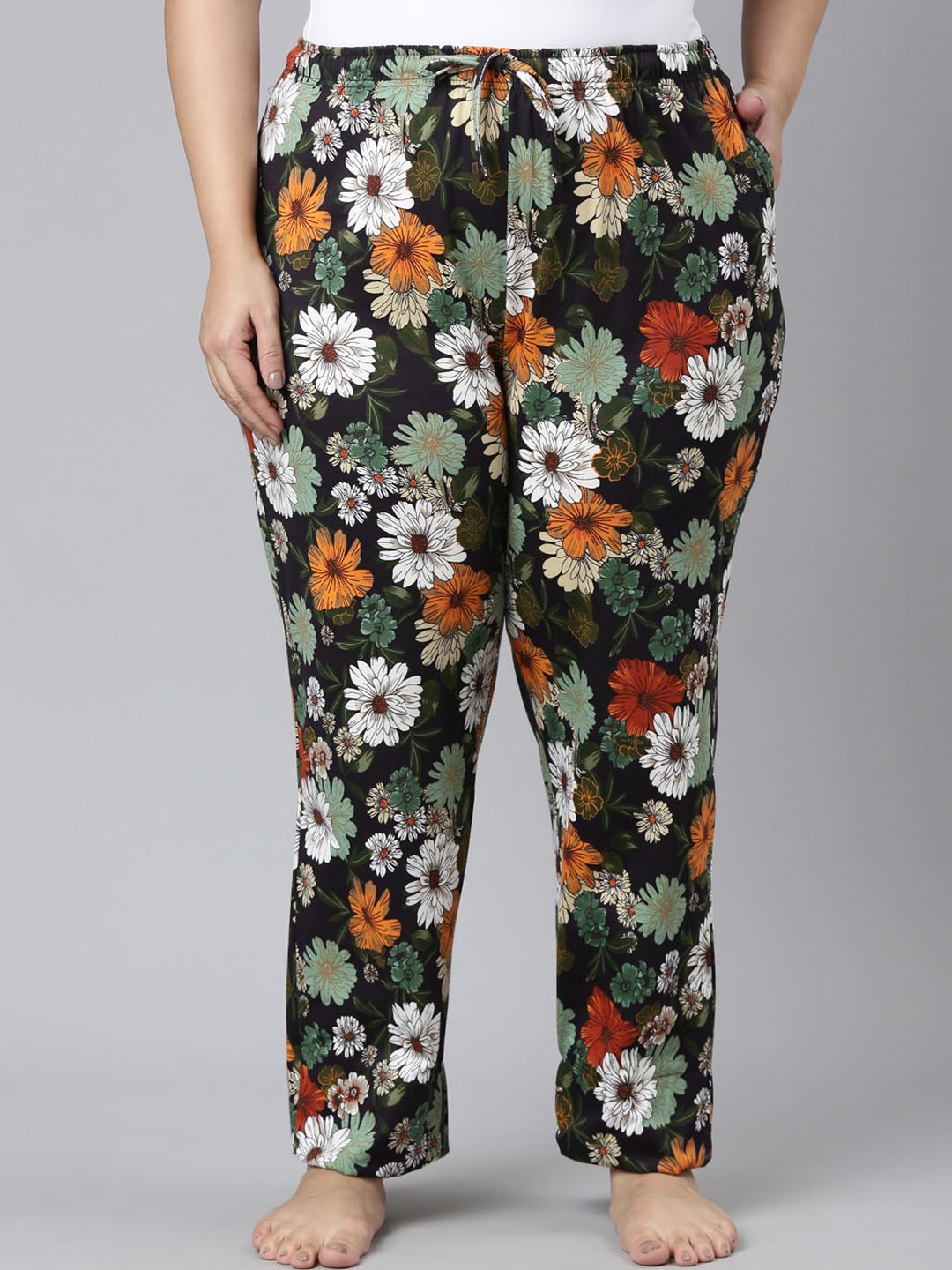 

Go Colors Women Plus Size Floral-Printed Relaxed-Fit Lightweight Cotton Lounge Pants, Black