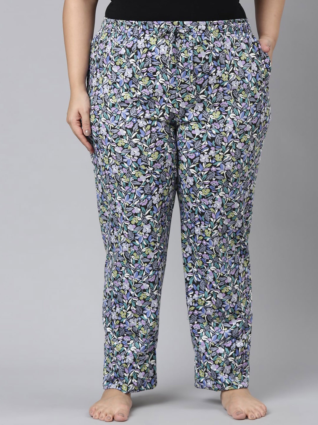 

Go Colors Women Plus Size Floral-Printed Relaxed-Fit Lightweight Cotton Lounge Pants, Black
