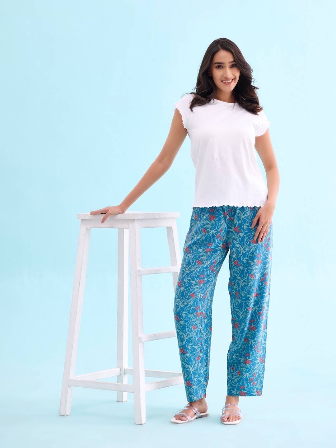 Go Colors Women Printed Relaxed-Fit Lightweight Lounge Pants, Blue