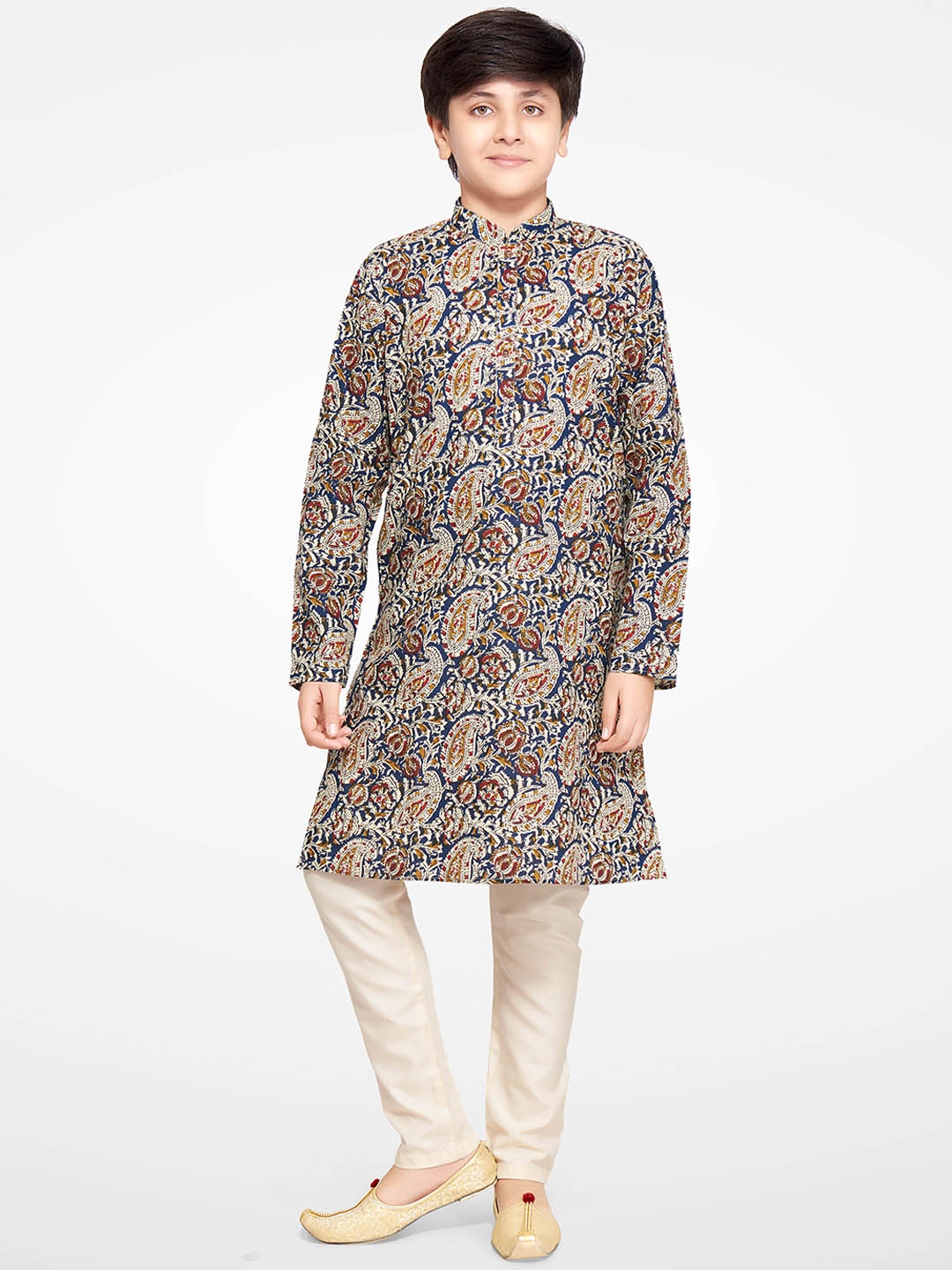 

BAESD Boys Paisley Printed Mandarin Collar Kurta With Pyjamas, Blue