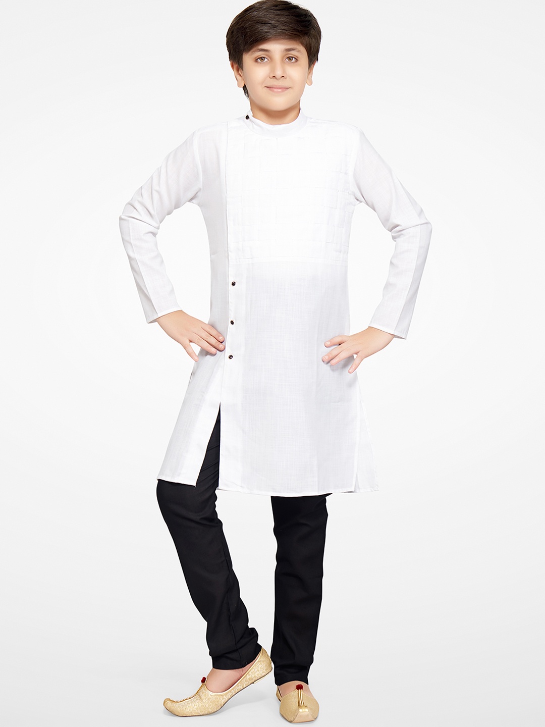 

BAESD Boys Band Collar Straight Kurta with Pyjamas, White