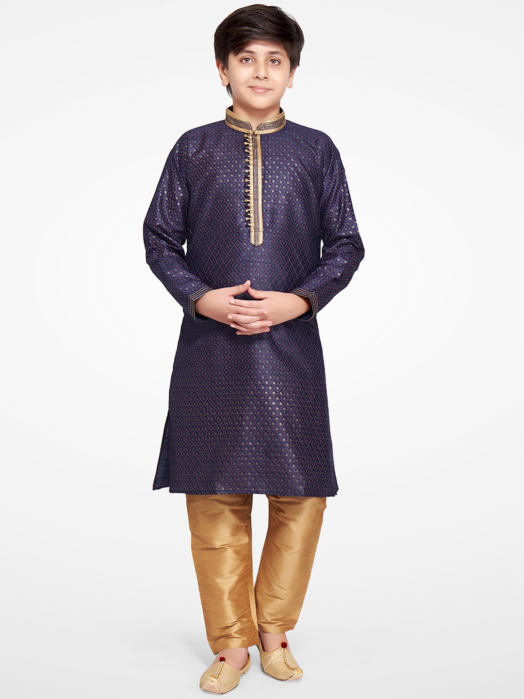 

BAESD Boys Woven Design Kurta with Pyjamas, Navy blue
