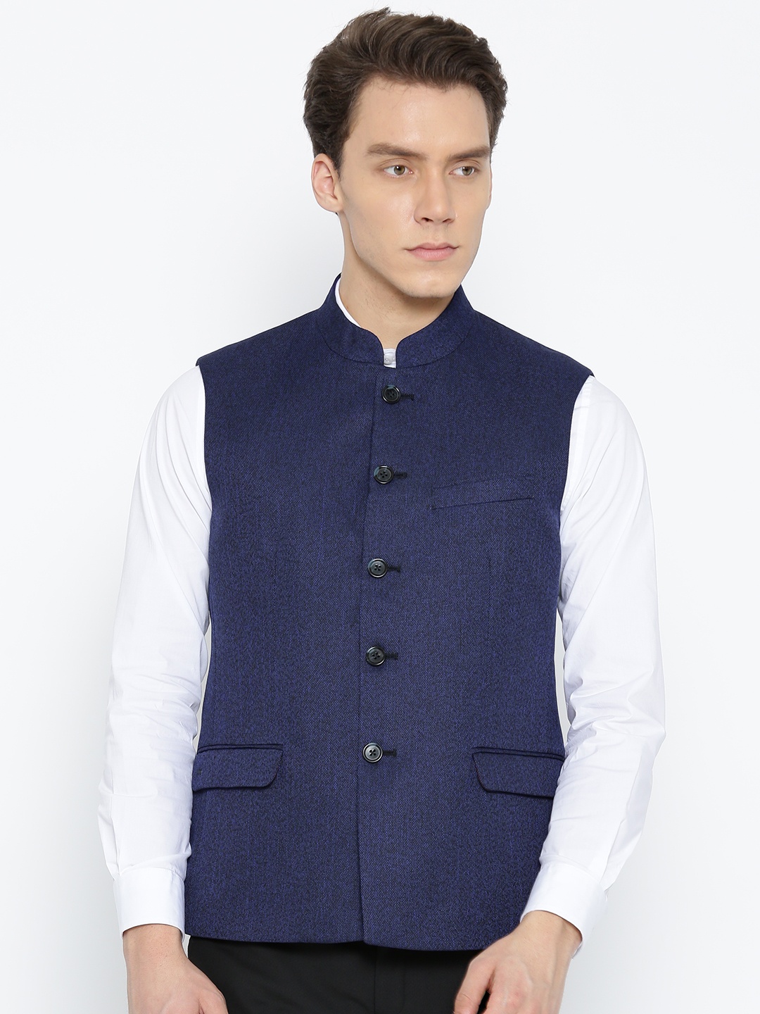 

Arrow Blue Body Tailored Fit Nehru Jacket