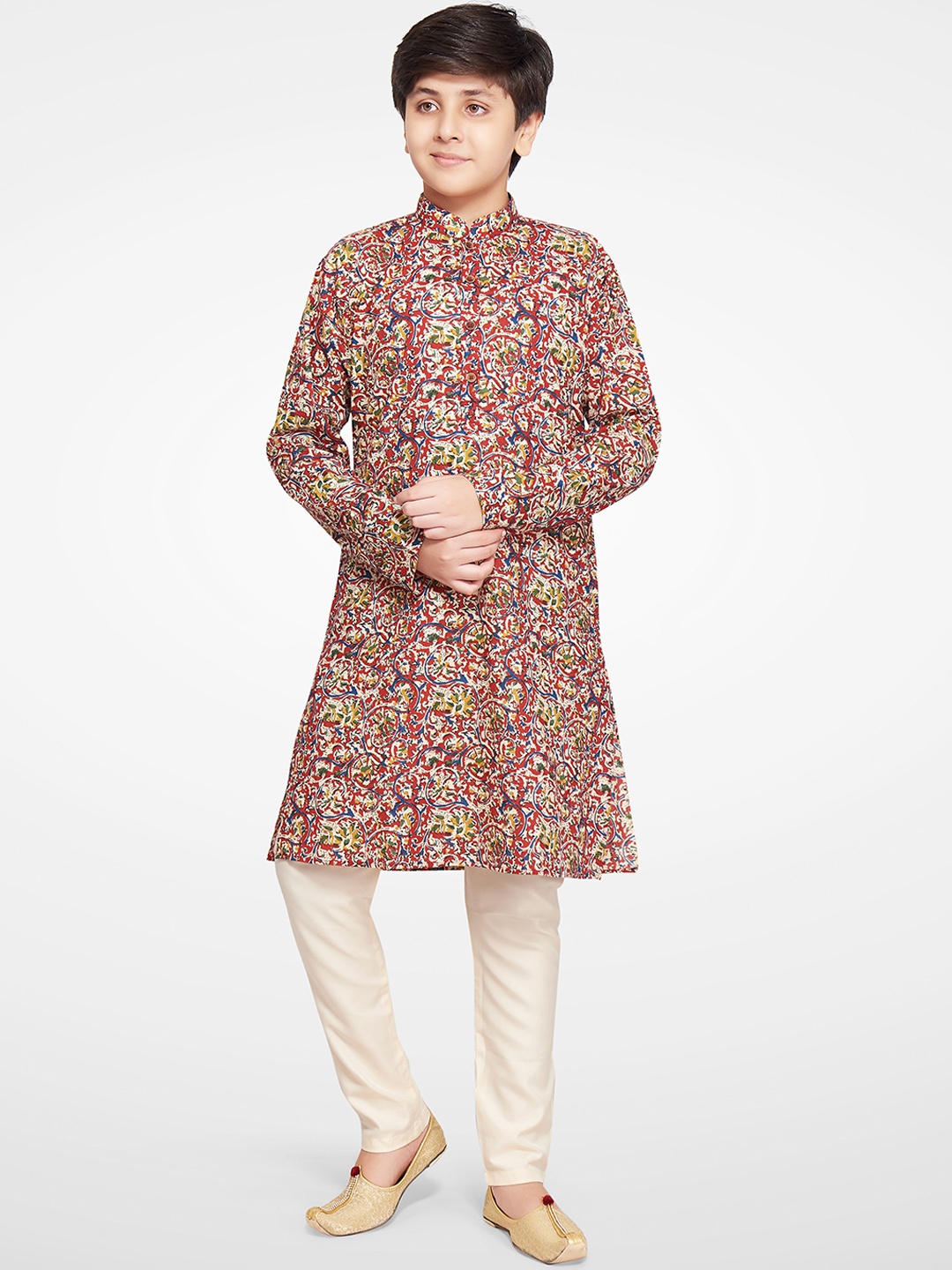 

BAESD Boys Ethnic Motifs Printed Mandarin Collar Regular Kurta With Pyjamas, Maroon