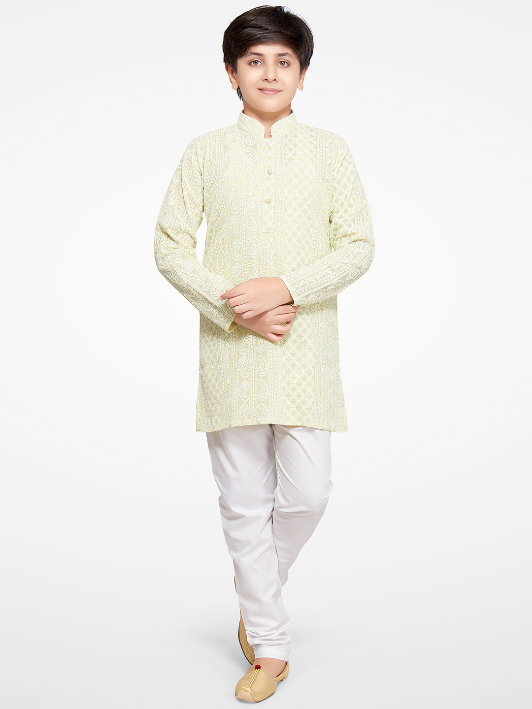 

BAESD Boys Paisley Embroidered Regular Thread Work Kurta with Pyjamas, Yellow