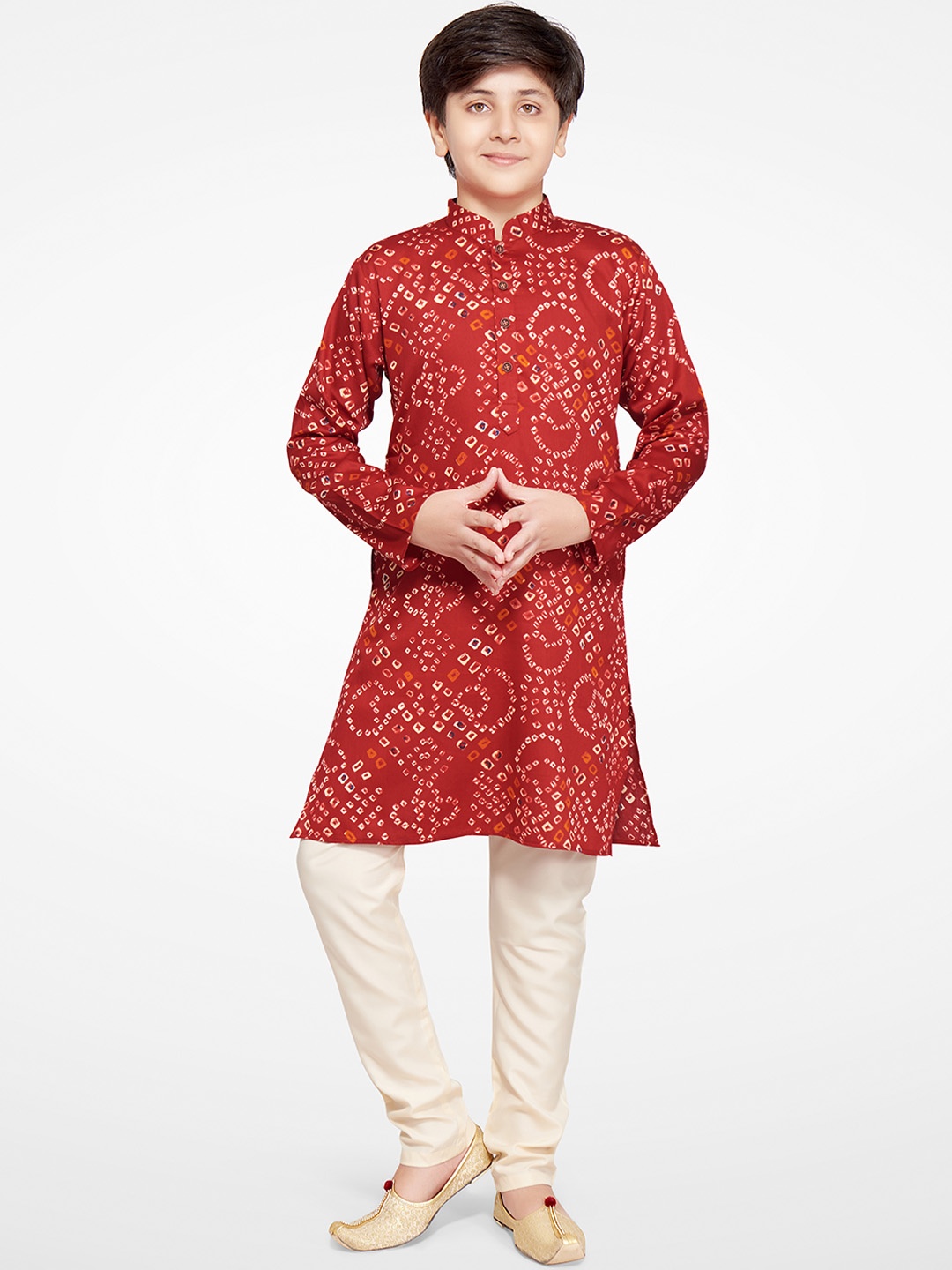 

BAESD Boys Bandhani Printed Kurta with Pyjamas, Red