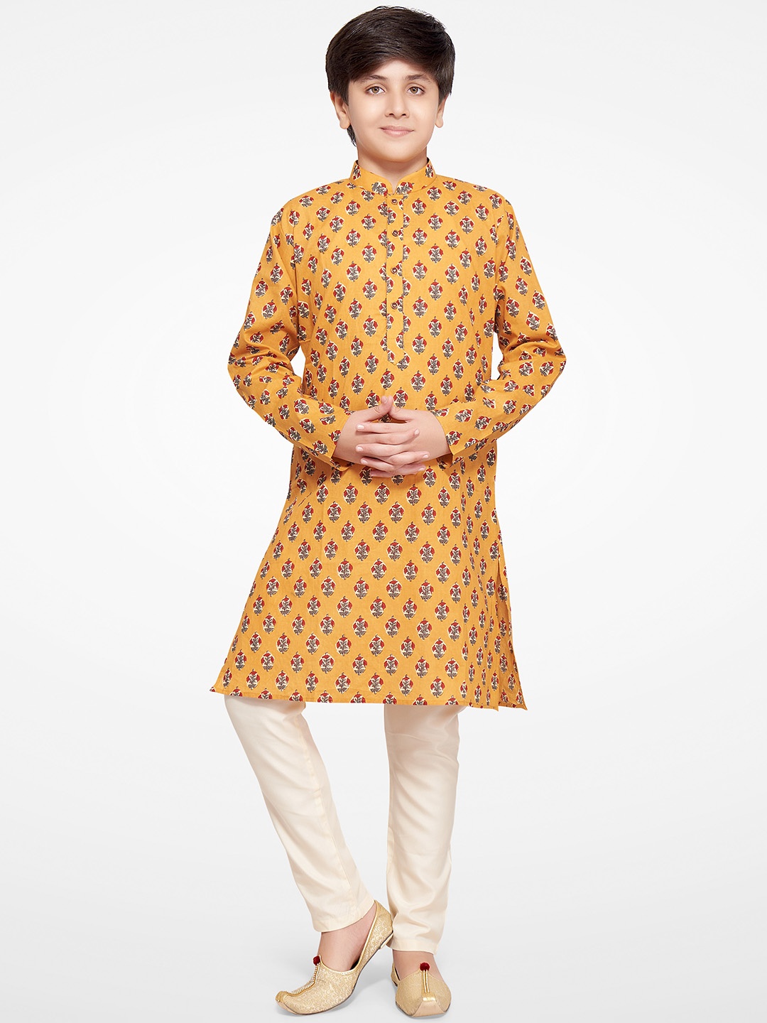 

BAESD Boys Ethnic Motifs Printed Mandarin Collar Kurta With Pyjamas, Yellow